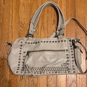 Joelle Hawkins Gray genuine Leather Handbag with silver studding.